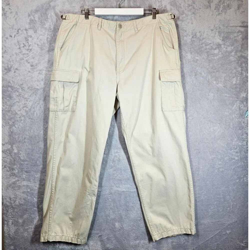 Cabela's Cargo Pants Mens 42 Tan Khakis Button Pocket Flaps Gorpcore Hiking Work